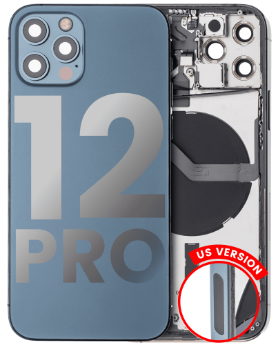 Back Housing W/ Small Components Pre-Installed Compatible For iPhone 12 Pro (US Version) (Used OEM Pull: Grade B) (Pacific Blue)