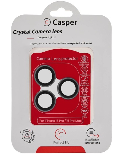 Casper Camera Lens Protector Compatible For iPhone 15 Pro / 15 Pro Max (Gray) (Clear)