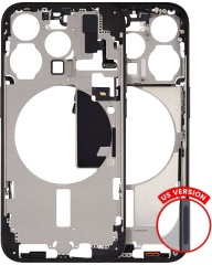 Mid-Frame Housing With Power And Volume Button Compatible For iPhone 15 Pro (US Version) (Used OEM Pull: Grade C) (Black Titanium)