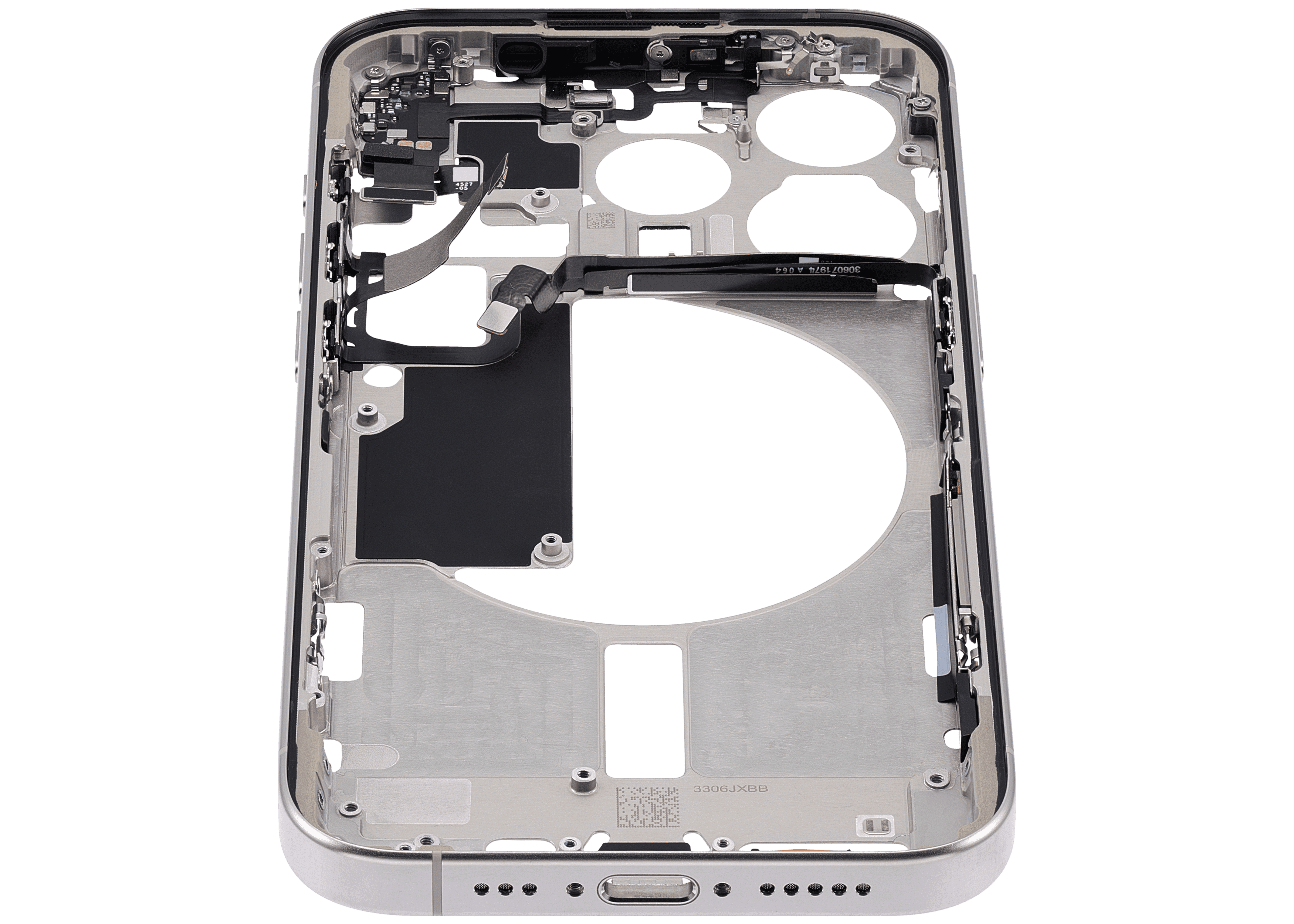 Mid-Frame Housing With Power And Volume Button Compatible For iPhone 15 Pro (US Version) (Used OEM Pull: Grade A) (Natural Titanium)