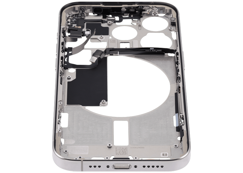 Mid-Frame Housing With Power And Volume Button Compatible For iPhone 15 Pro (US Version) (Used OEM Pull: Grade A) (Natural Titanium)