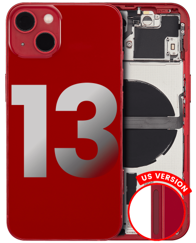 Back Housing W/ Small Components Pre-Installed Compatible For iPhone 13 (US Version) (Used OEM Pull: Grade A) (Red)