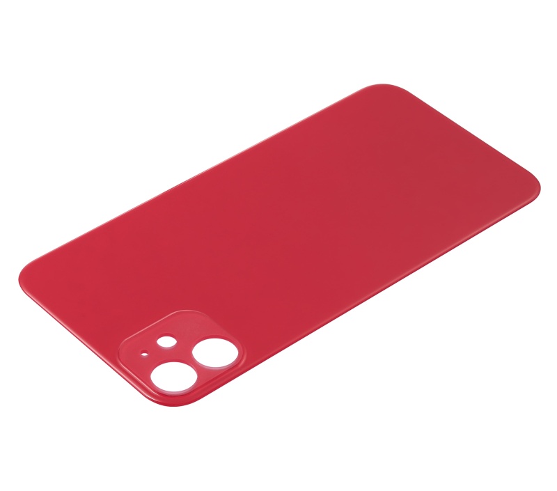 Back Glass With 3M Adhesive Compatible For iPhone 11 (No Logo / Large Camera Hole) (Red)