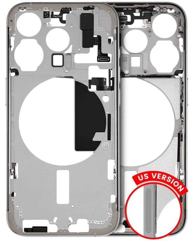 Mid-Frame Housing With Power And Volume Button Compatible For iPhone 15 Pro (US Version) (Used OEM Pull: Grade B) (White Titanium)