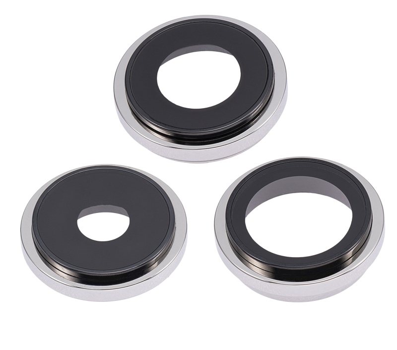 Back Camera Lens With Bracket & Bezel Compatible For iPhone 14 Pro / 14 Pro Max (Silver) (3 Piece Set) (Premium)