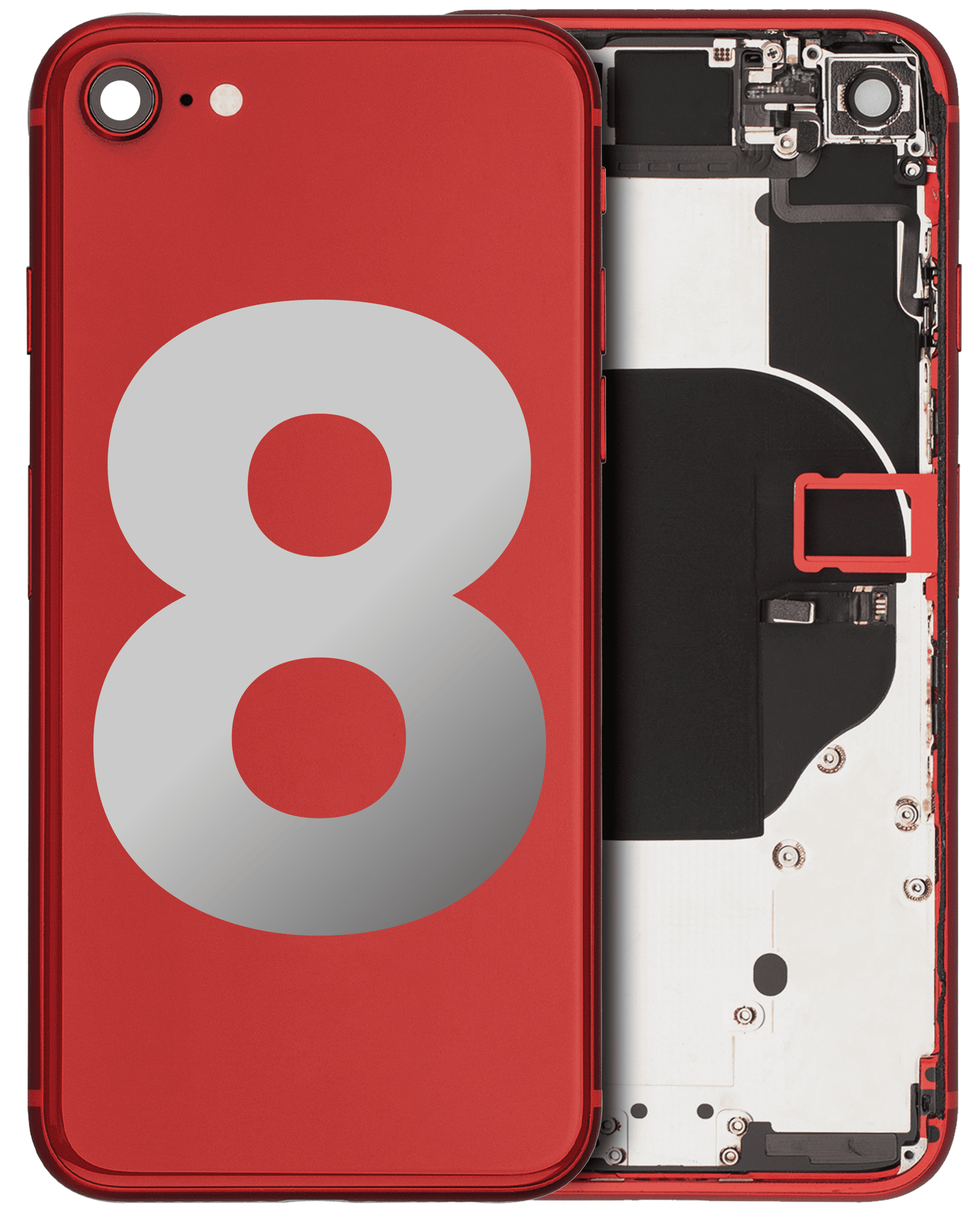 Back Housing W/ Small Components Pre-Installed Compatible For iPhone 8 (Used OEM Pull: Grade B) (Red)
