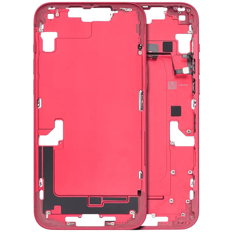 Mid-Frame Housing With Power And Volume Button Compatible For iPhone 14 Plus (Used OEM Pull: Grade C) (Red)
