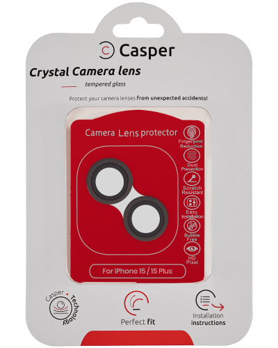 Casper Camera Lens Protector Compatible For iPhone 15 / 15 Plus (Black) (Clear)
