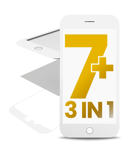 3 in 1 (Front Glass + Frame + OCA Pre-Installed) Compatible For iPhone 7 Plus (White) (2 Pack) (OCA Master)