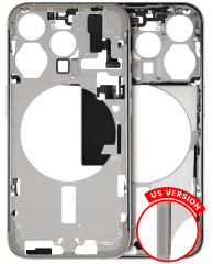 Mid-Frame Housing With Power And Volume Button Compatible For iPhone 15 Pro (US Version) (Used OEM Pull: Grade B) (White Titanium)