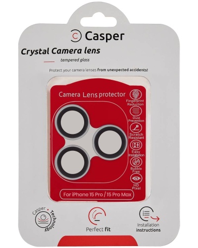 Casper Camera Lens Protector Compatible For iPhone 15 Pro / 15 Pro Max (Silver) (Clear)