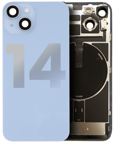 Back Glass With Steel Plate With Wireless NFC &amp; Magsafe Magnet Pre-Installed Compatible For iPhone 14 (Used OEM Pull: Grade A) (Blue)