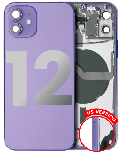 Back Housing W/ Small Components Pre-Installed Compatible For iPhone 12 (US Version) (Used OEM Pull: Grade A) (Purple)