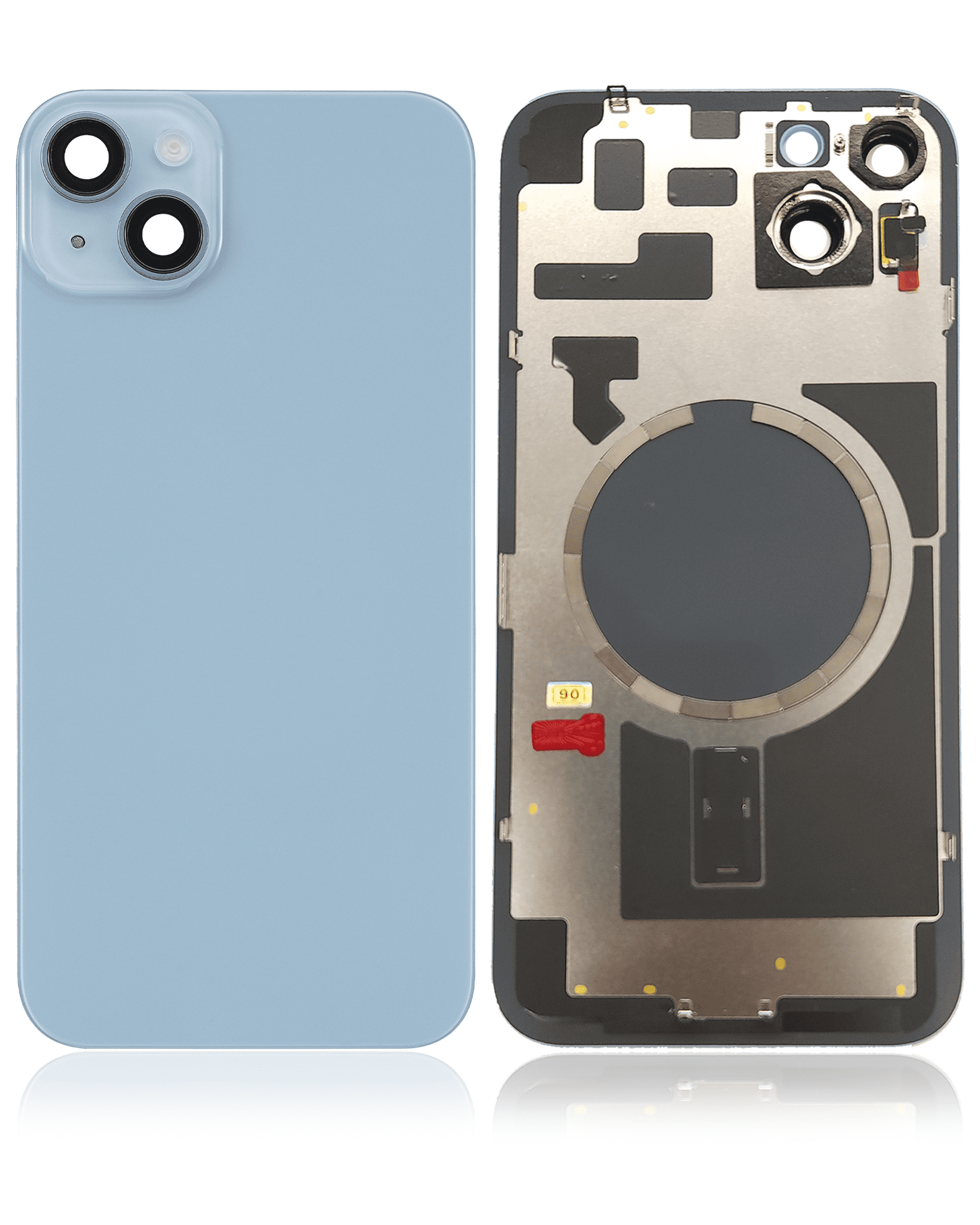 Back Glass With Steel Plate With MagSafe Magnet Pre-Installed Compatible For iPhone 14 Plus (Used OEM Pull: Grade A) (Blue)