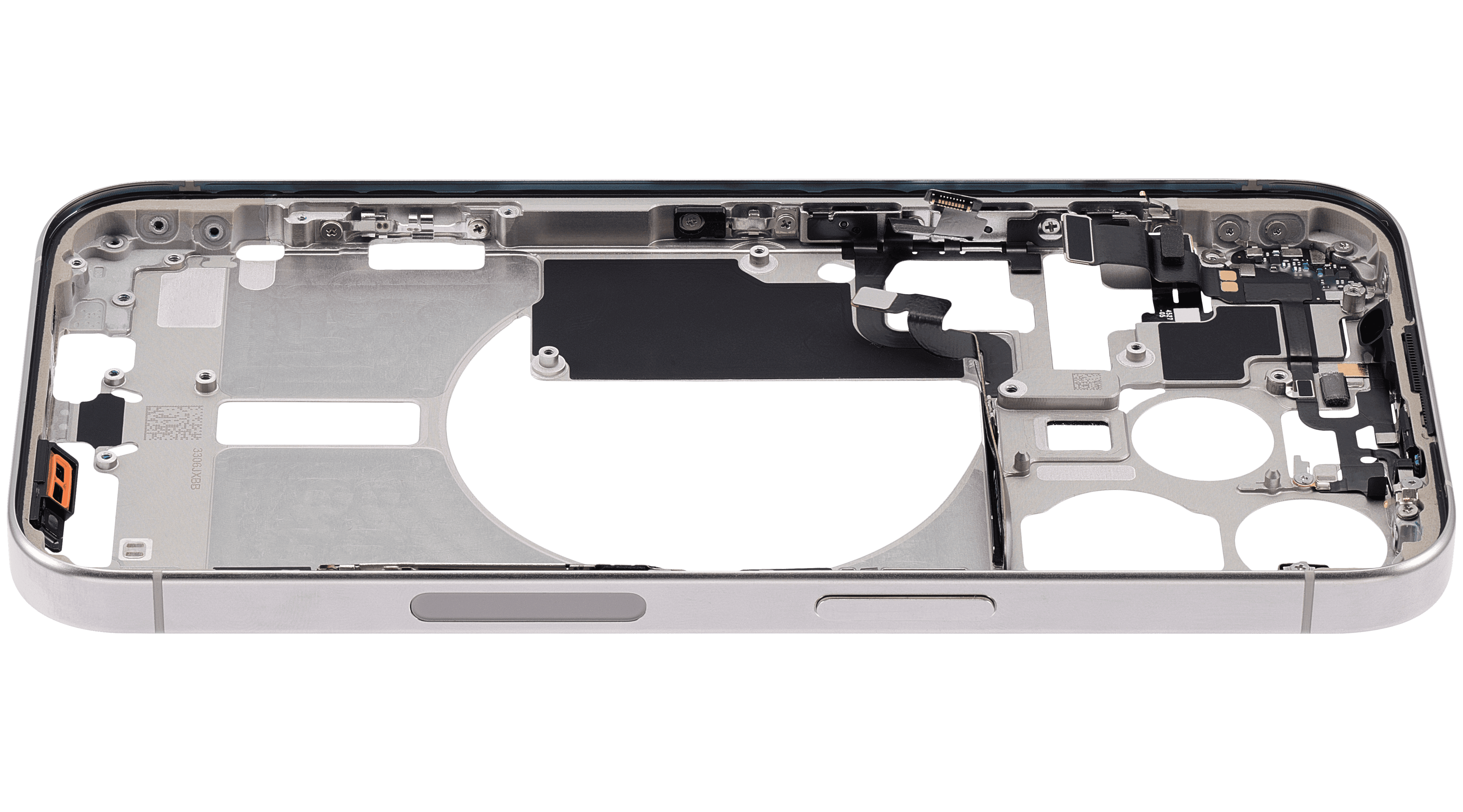 Mid-Frame Housing With Power And Volume Button Compatible For iPhone 15 Pro (US Version) (Used OEM Pull: Grade A) (Natural Titanium)