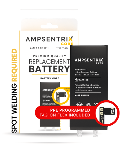 Replacement Battery Core with Universal Tag-On Flex Compatible For iPhone 11 (Spot Welding Required) (AmpSentrix Core)