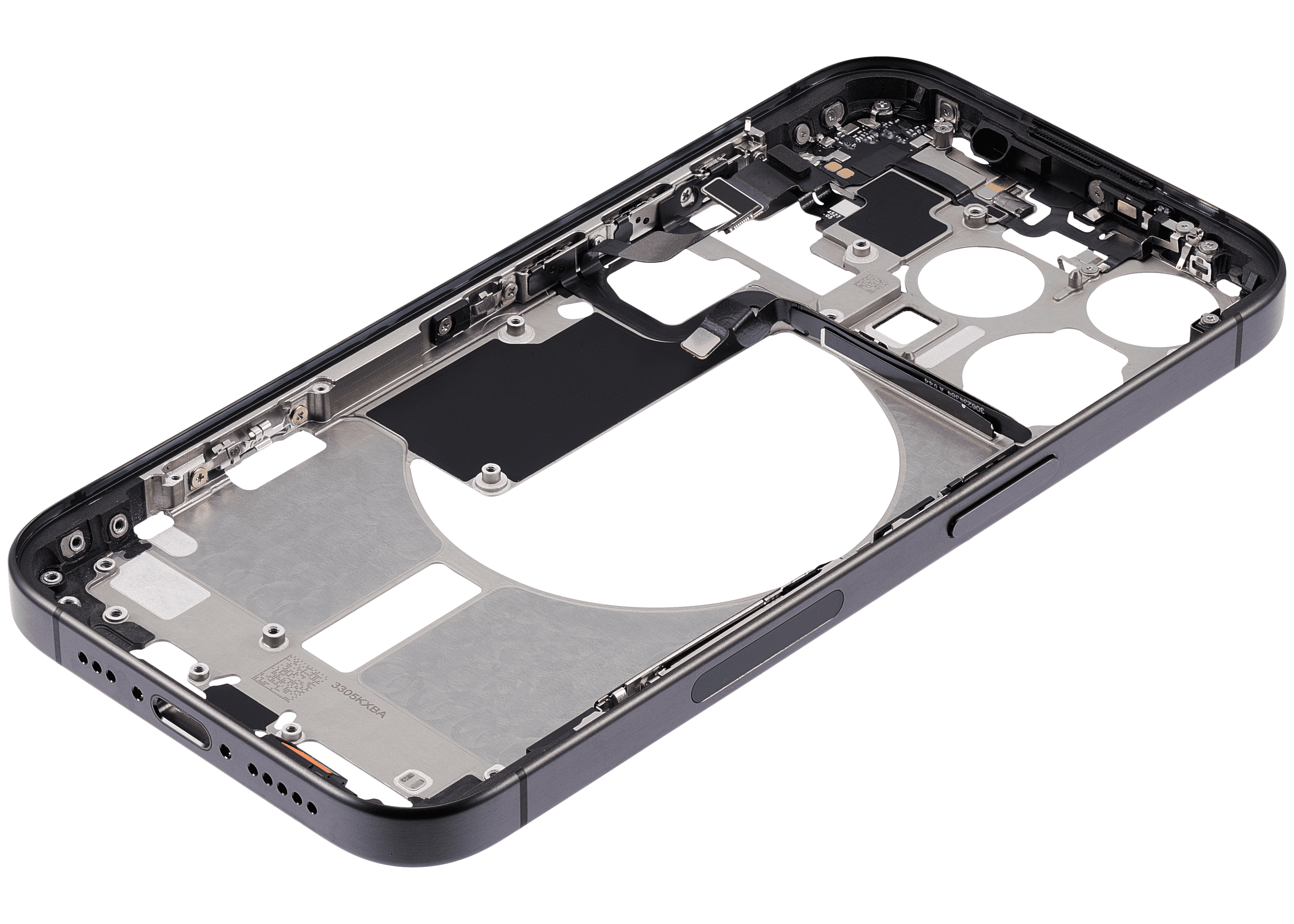 Mid-Frame Housing With Power And Volume Button Compatible For iPhone 15 Pro (US Version) (Used OEM Pull: Grade A) (Black Titanium)