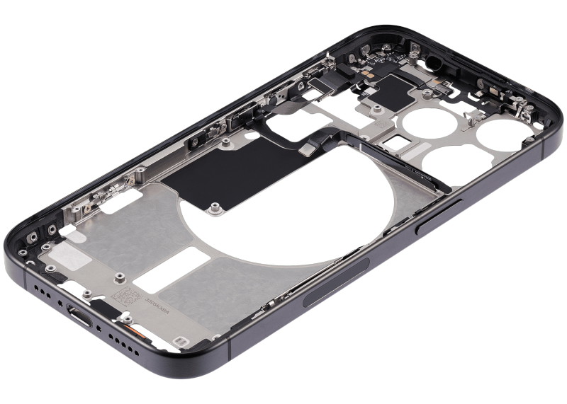Mid-Frame Housing With Power And Volume Button Compatible For iPhone 15 Pro (US Version) (Used OEM Pull: Grade A) (Black Titanium)