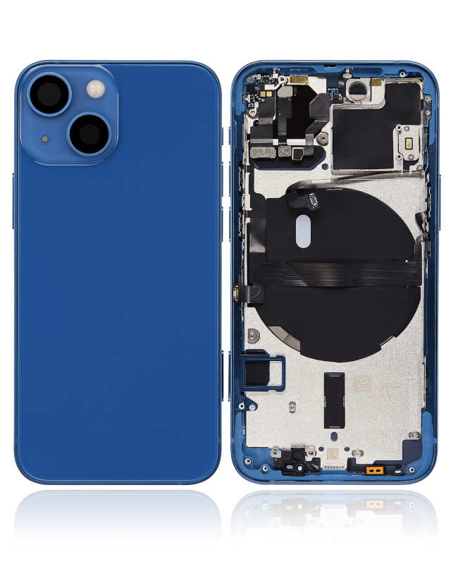 Back Housing W/ Small Components Pre-Installed Compatible For iPhone 13 Mini (International Version) (No Logo) (Aftermarket Plus) (Blue)