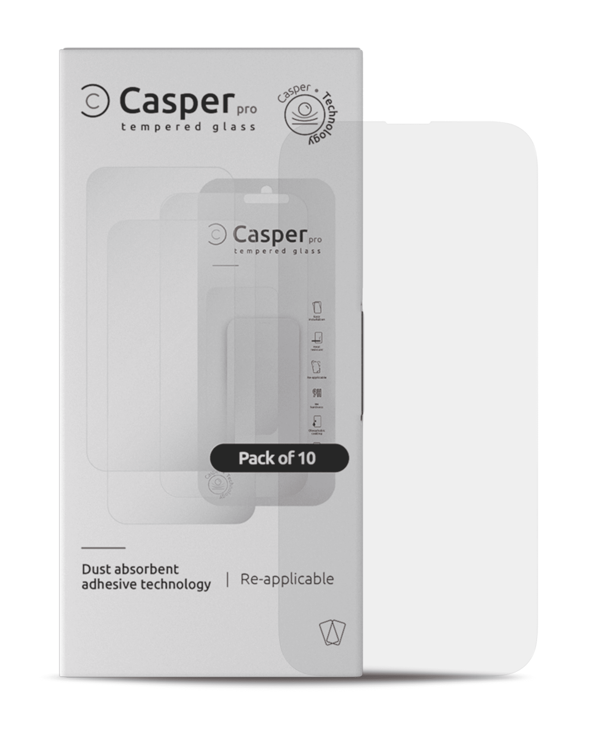 Casper Pro Tempered Glass Compatible For iPhone 15 Pro (10 Pack) (Clear)