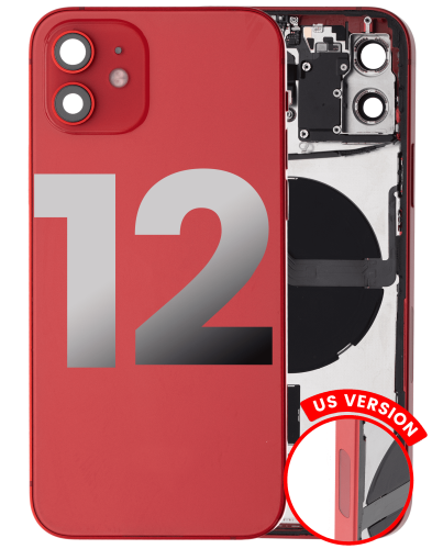 Back Housing W/ Small Components Pre-Installed Compatible For iPhone 12 (US Version) (Used OEM Pull: Grade A) (Red)