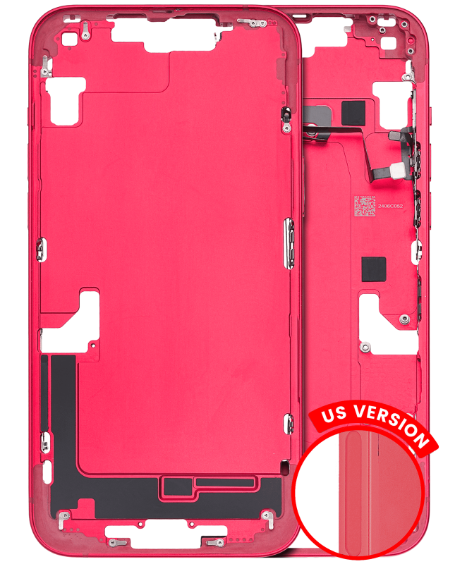 Mid-Frame Housing With Power And Volume Button Compatible For iPhone 14 Plus (US Version) (Used OEM Pull: Grade A) (Red)