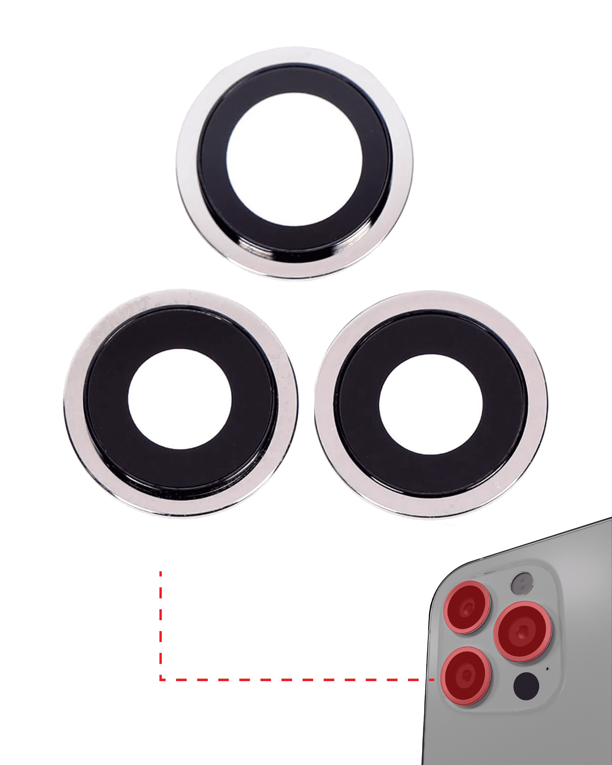 Back Camera Lens With Bracket & Bezel Compatible For iPhone 12 Pro Max (Silver) (Real Sapphire / Premium)