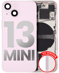 Back Housing W/ Small Components Pre-Installed Compatible For iPhone 13 Mini (US Version) (Used OEM Pull: Grade A) (Pink)