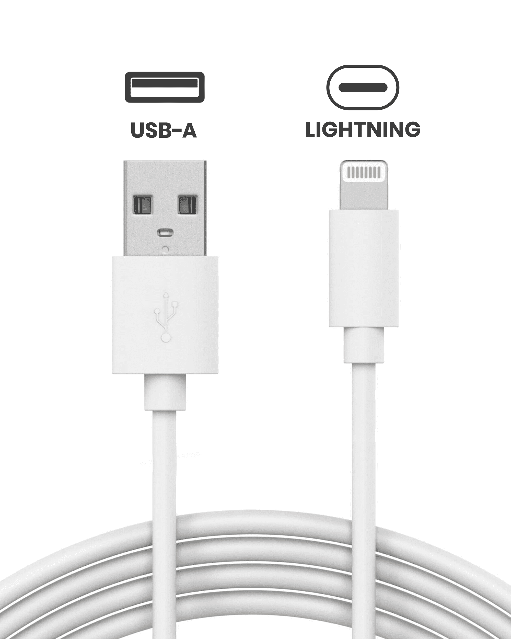 USB-A To Lightning Cable (3ft.) For iPhone / iPad / iPod (Used OEM Pull) (Bulk Pack) (50 Pack)