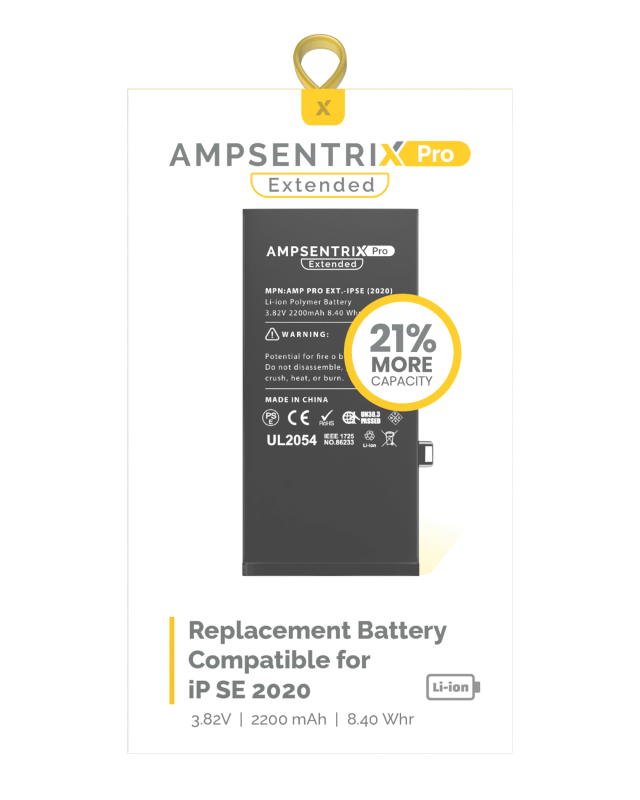 Extended Capacity Replacement Battery Compatible For iPhone SE (2020) (AmpSentrix Pro Extended)