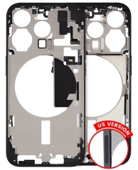 Mid-Frame Housing With Power And Volume Button Compatible For iPhone 15 Pro (US Version) (Used OEM Pull: Grade A) (Black Titanium)