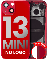Back Housing W/ Small Components Pre-Installed Compatible For iPhone 13 Mini (US Version) (No Logo) (Aftermarket Plus) (Red)