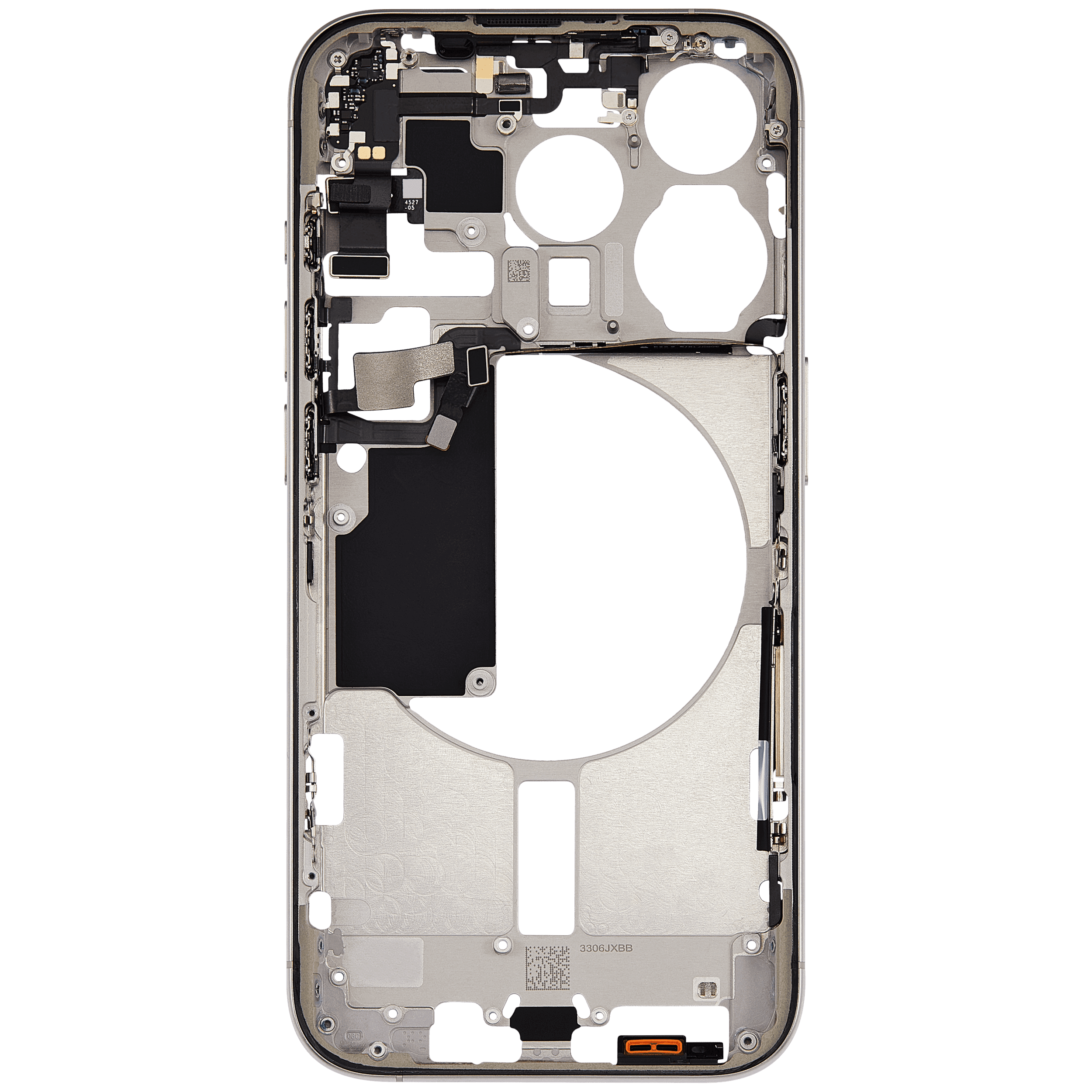 Mid-Frame Housing With Power And Volume Button Compatible For iPhone 15 Pro (US Version) (Used OEM Pull: Grade A) (Natural Titanium)