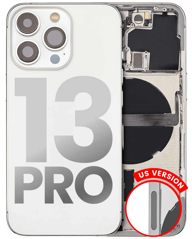 Back Housing W/ Small Components Pre-Installed Compatible For iPhone 13 Pro (US Version) (Used OEM Pull: Grade C) (Silver)