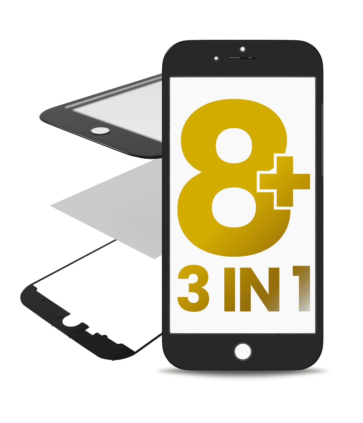 3 in 1 (Front Glass + Frame + OCA Pre-Installed) Compatible For iPhone 8 Plus (Black) (2 Pack) (OCA Master)