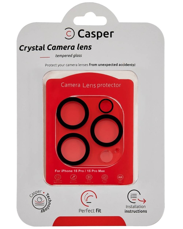 Casper Camera Lens Protector Compatible For iPhone 15 Pro / 15 Pro Max (Crystal Full Cover)