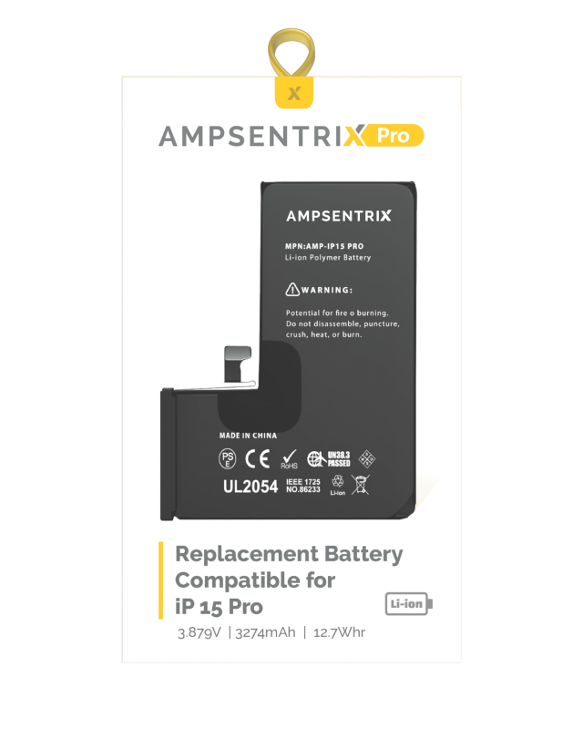 Replacement Battery Compatible For iPhone 15 Pro (AmpSentrix Pro)