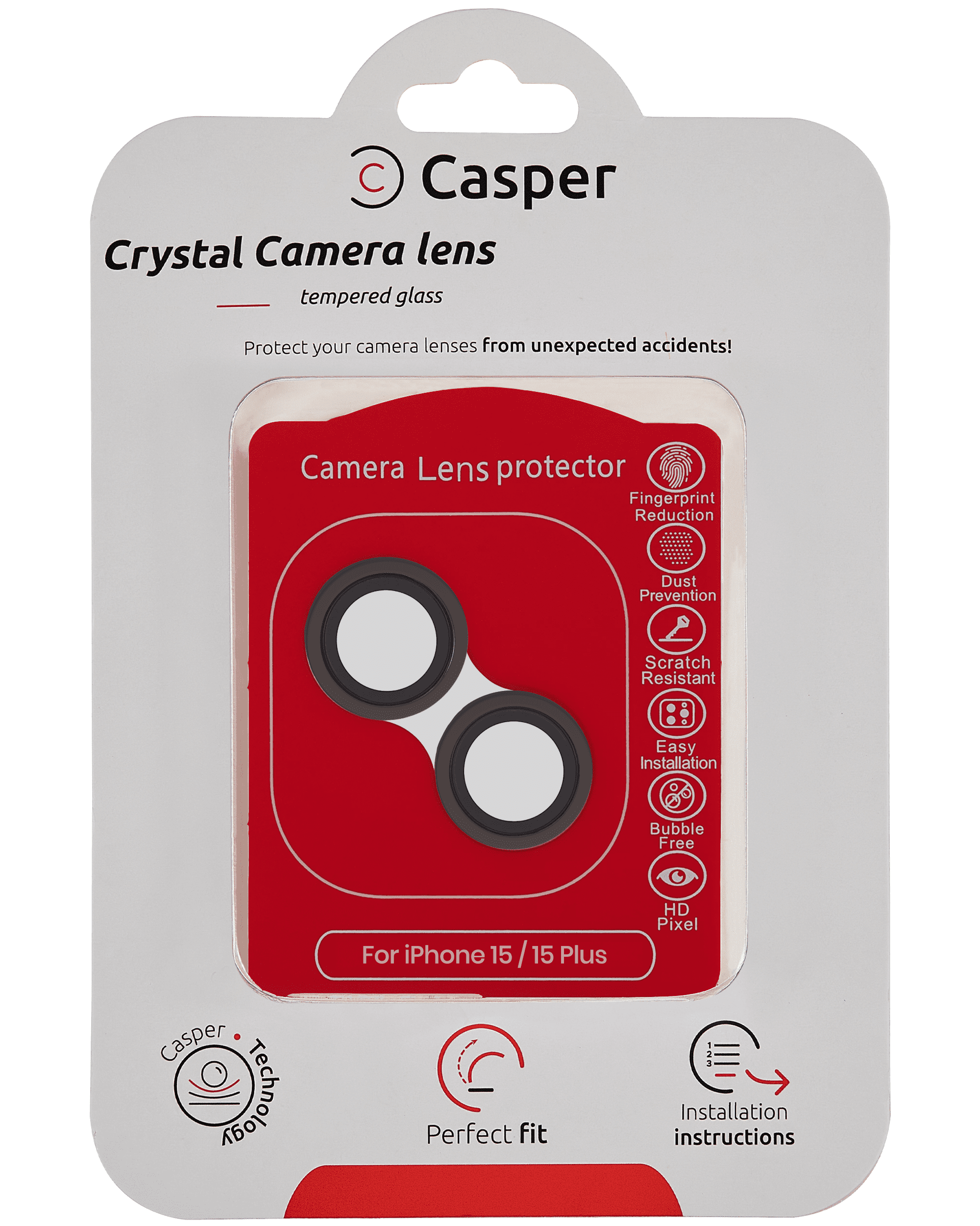 Casper Camera Lens Protector Compatible For iPhone 15 / 15 Plus (Black) (Clear)