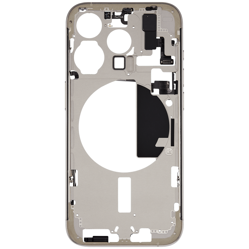 Mid-Frame Housing With Power And Volume Button Compatible For iPhone 15 Pro (US Version) (Used OEM Pull: Grade A) (Natural Titanium)