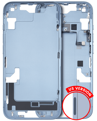 Mid-Frame Housing With Power And Volume Button Compatible For iPhone 14 (US Version)  (Used OEM Pull: Grade B) (Blue)