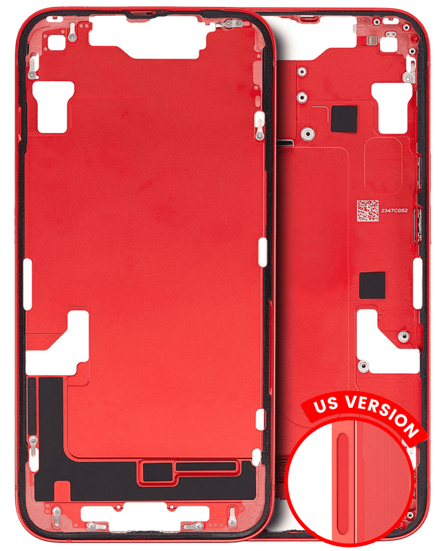 Mid-Frame Housing With Power And Volume Button Compatible For iPhone 14 (US Version) (Used OEM Pull: Grade A) (Red)
