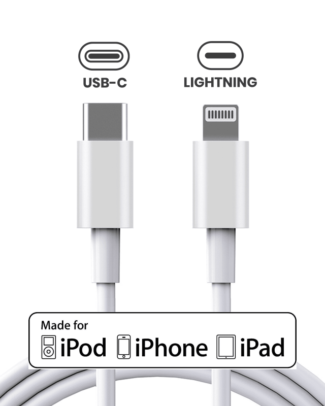USB-C To Lightning Cable (3ft.) Compatible For iPhone / iPad / iPod (Used OEM Pull: Grade A) (Bulk Pack)