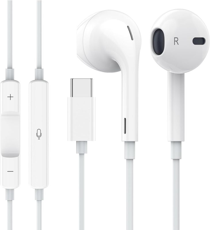 Apple Earbuds USB C Wired Earphones (Built-in Microphone & Volume Control) Noise Canceling Isolating Headphones Compatible with Phone 15 Smartphone and Other USB C Device