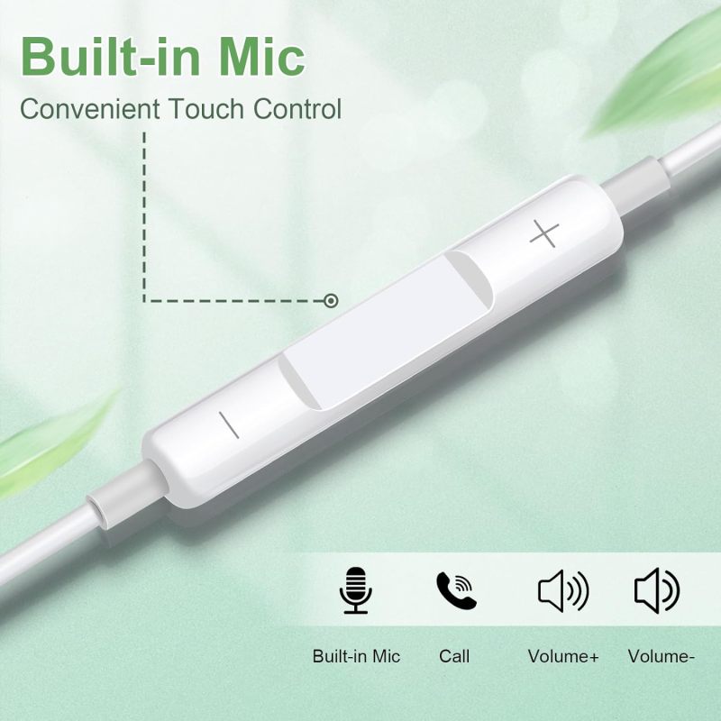 Wired Earbuds Headphones with 3.5mm Jack Built-in Microphone Volume Control in-Ear Earphones Headsets Compatible with iPhone 6S/6/MP4/iPod/Android/Computer