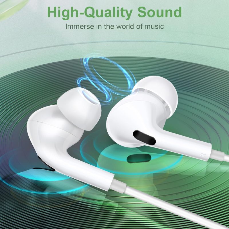 EarPods (Lightning Connector) Wired Earbuds Compatible with iPhone, Deep Bass Driven Audio in-Ear Headphones with Mic Comfort Earphones for iPhone 14/13 / 12/11 Plus/Pro/Pro max and Most iOS Devices, Earbuds White