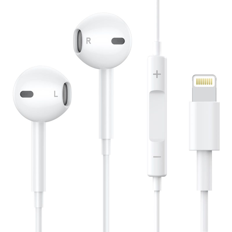 Apple EarPods Earbuds with Lightning Connector Apple MFi Certified Headphones Built-in Microphone Volume Control Earphones for iPhone iPad