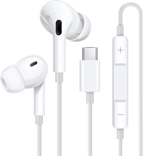 USB C Headphones for S24/S23/S22 Noise Canceling Wired Earbuds with Mic USB Type C Headphones for Z Flip 5/4 Stereo USB C Earbuds for iPhone 15 Pro Max Macbook Pixel 6a 7a White
