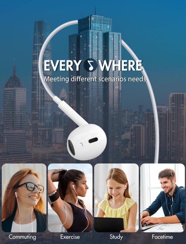 Apple Headphones GEN4 Wired for iPhone Earbuds with Lightning Connector【MFi Certified】 Earphones Noise Isolating Headsets for iPhone iPad