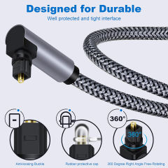 Hifi Sound Quality Toslink Optical Cable Gold Plated Plug Optical Digital Audio Cable 90degree Nylon Braided Toslink Cables