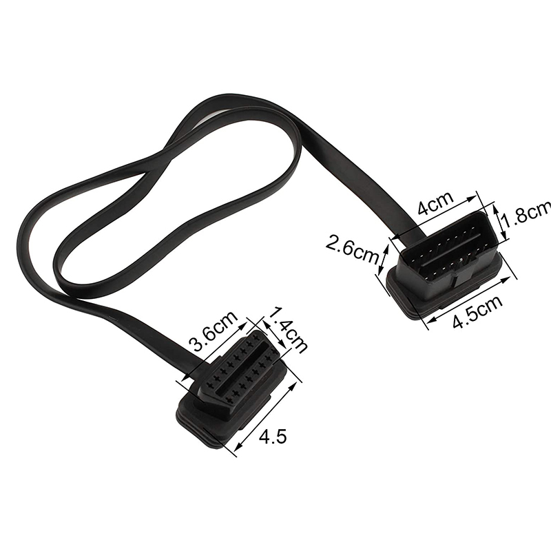 Futheda Car OBD-II OBD2 Cord Extension Cable Profile Flat Cable 16 Pin Male to Female Diagnostic Connector Adapter Compatible with Bluetooth Wifi USB ECU Readers OBDII Code Scanners 60cm